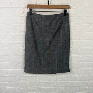 Ann Taylor Women's Plaid Mini Pencil Skirt Back Slit Regular Fit Gray Size 6